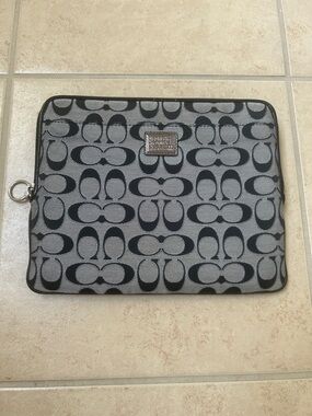 Coach Poppi Gray and Black Signature Zip IPad Case